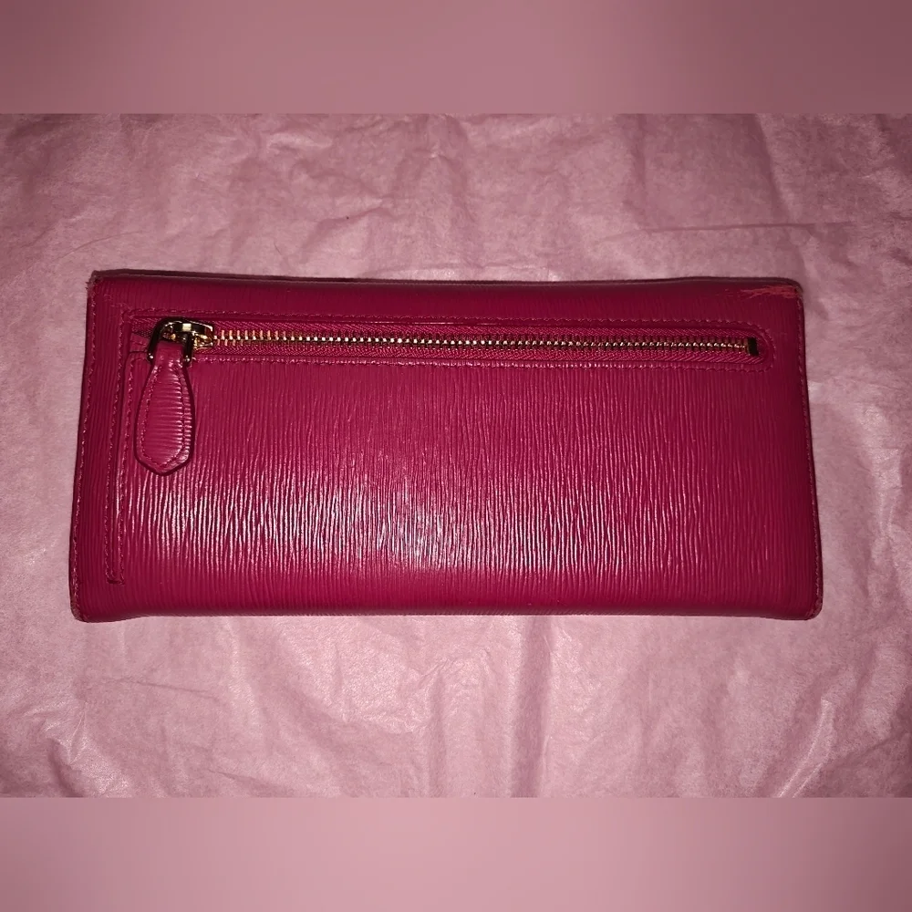 Prada Pink Saffiano Lux Leather Flap Continental Wallet